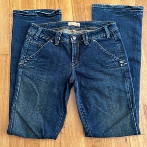 Vintage Y2k oughts Yanuk 2009 low rise flare denim worker jeans snap pockets